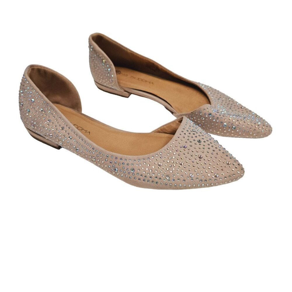 Big Buddha‎ Flats Dazzling Rhinestones light blush Pink Slip on Point Toe Sz 9